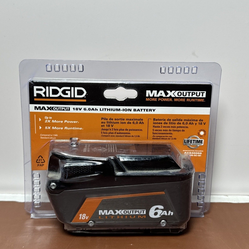 RIDGID 18V 6.0 Ah MAX Output Lithium-Ion Cordless Battery AC840060 - New Sealed