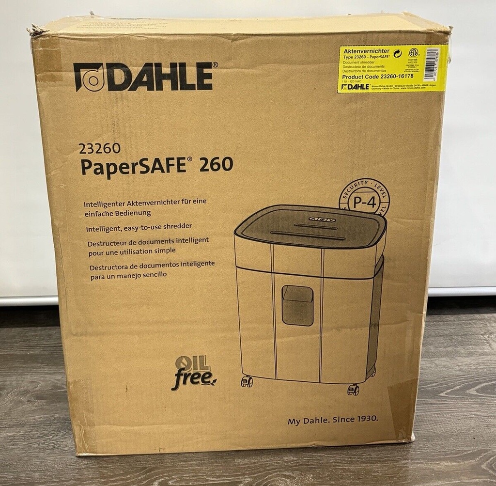 Dahle PaperSAFE PS 260 Paper Shredder, Oil Free, Jam Protection - 23260-16178