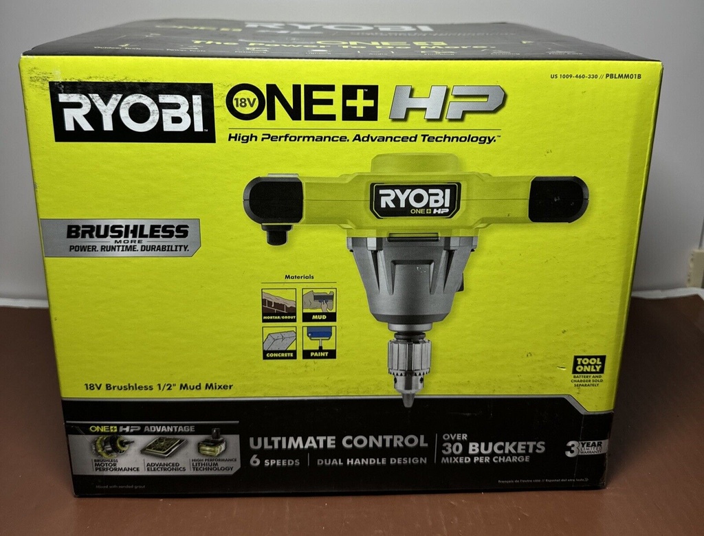 RYOBI ONE+ 18V HP 1/2 in. Brushless Cordless Mud Mixer (Tool Only)