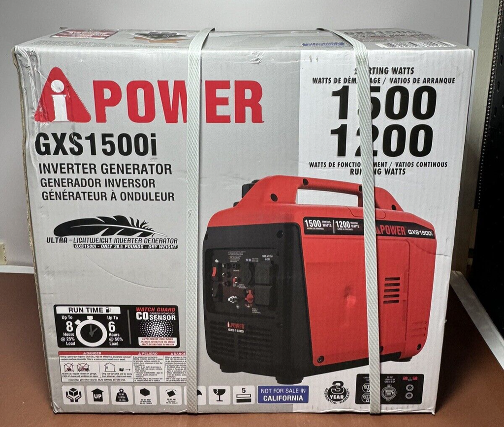 New A-iPower GXS1500i 1500-Watt Recoil Start Gasoline Light Inverter Generator