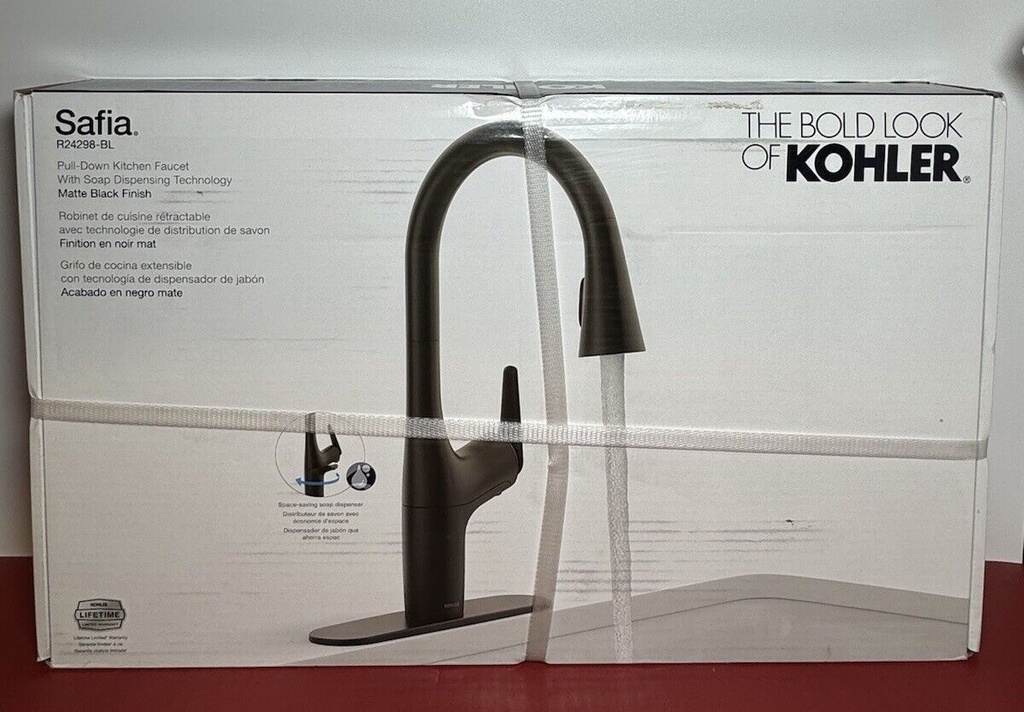 NEW Kohler Safia 1-Handle Pull Down Sprayer Kitchen Faucet Matte Black R24298-BL