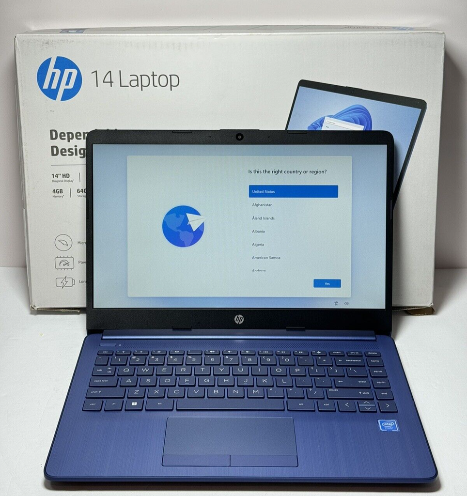 HP Stream 14" Laptop Intel N4120 4GB RAM 64GB Emmc Intel UHD Graphics 600 Blue