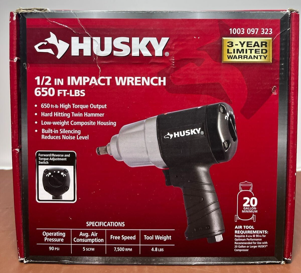 Husky 1003097323 1/2" Pneumatic 650 FT-LBS Impact Wrench  - Open Box