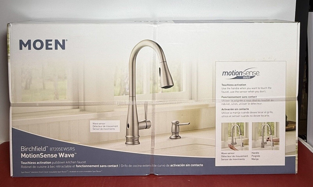 NEW - Moen 87205EWSRS Birchfield Touchless Activation Pulldown Kitchen Faucet