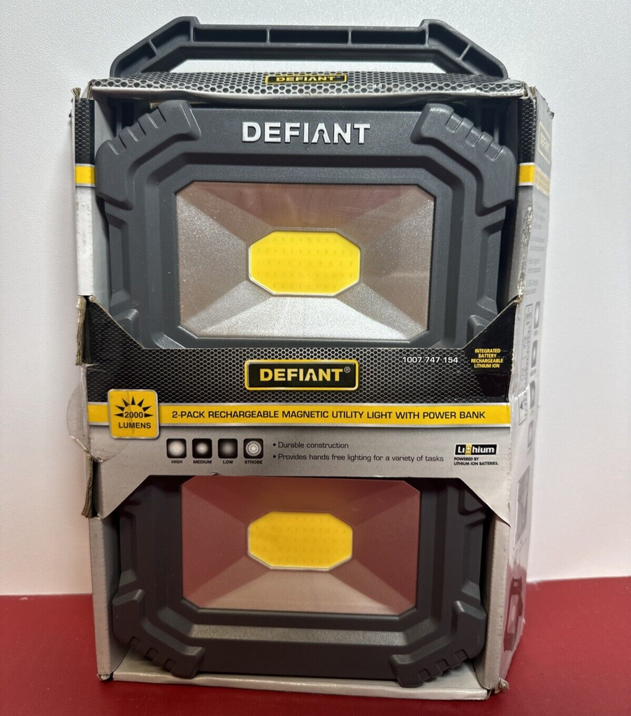 DEFIANT 2000 Lumen Rechargeable Magnetic Utility Light with Power Bank (2-Pack)