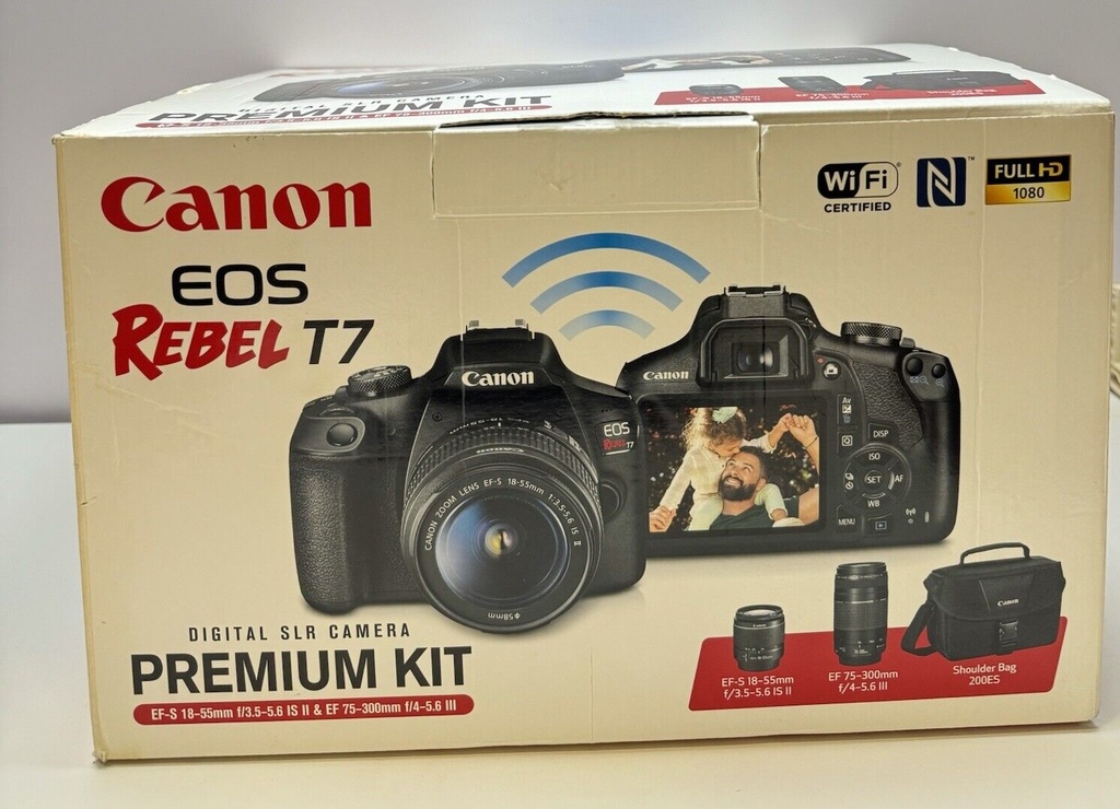 Canon EOS Rebel T7 24.1MP Digital Camera  w EF-S 18-55mm and EF 75-300mm OpenBox