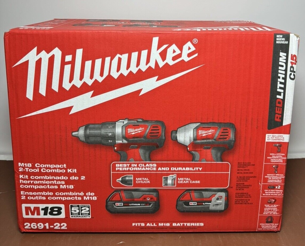 Milwaukee M18 18V Li-Ion Cordless Drill Driver Combo Kit (2691-22)