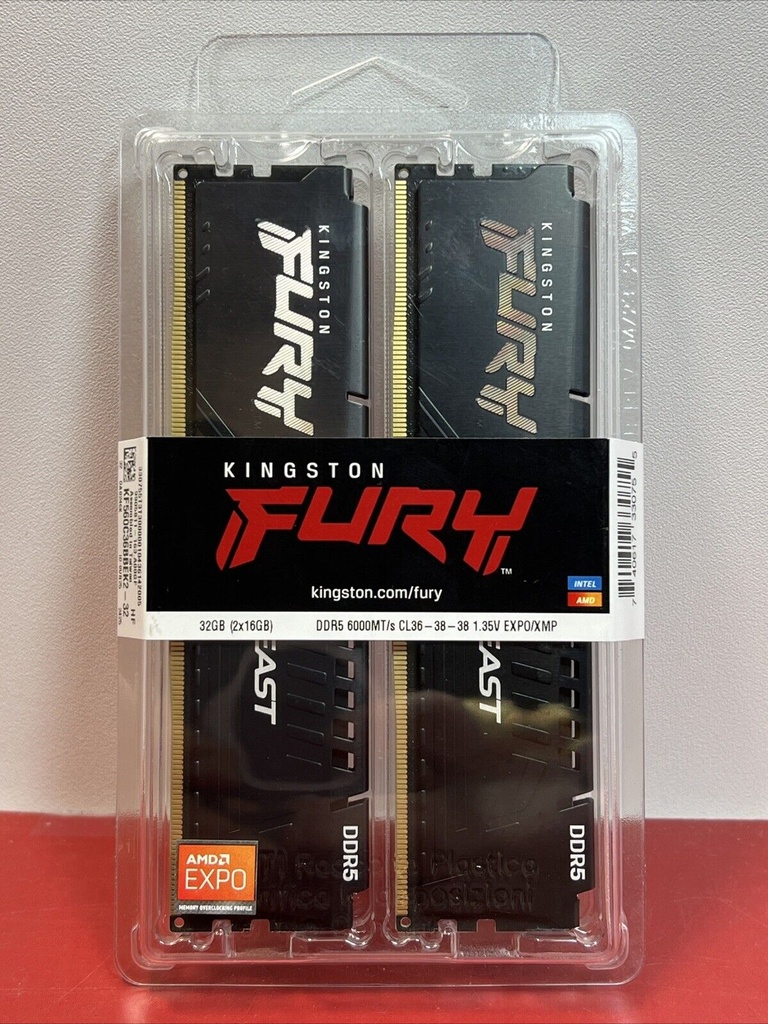 Kingston FURY Beast Black 32GB (2 x 16GB) 288-Pin PC RAM DDR5 6000 (PC5 48000)