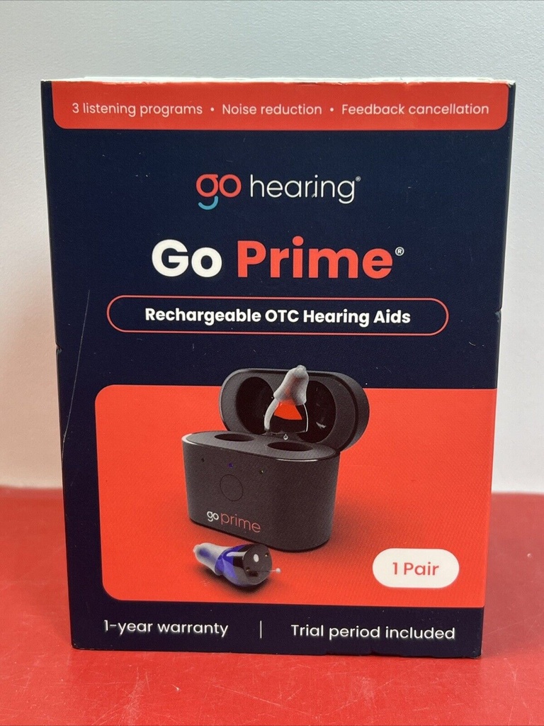 Brand New Go Hearing Go Prime Rechargeable OTC Hearing Aids with Case