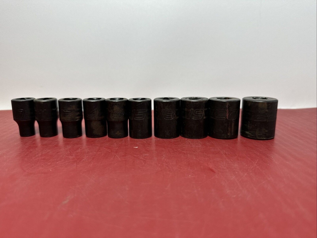 Snap-On 1/2" Drive 6-Point Metric - 10,11, 12,13,14,15,18,19,20,22 mm - 10pcs