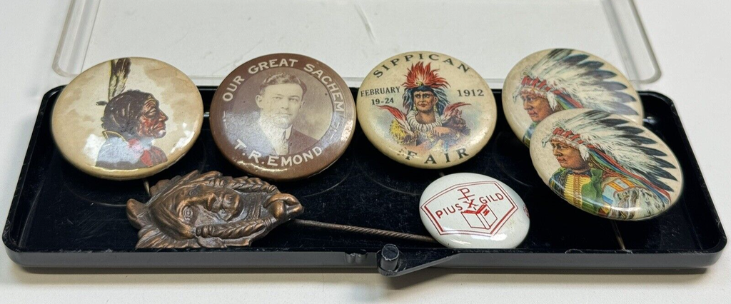 Antique Collectible Native American-Themed Pins and Badges Set - RareMemorabilia