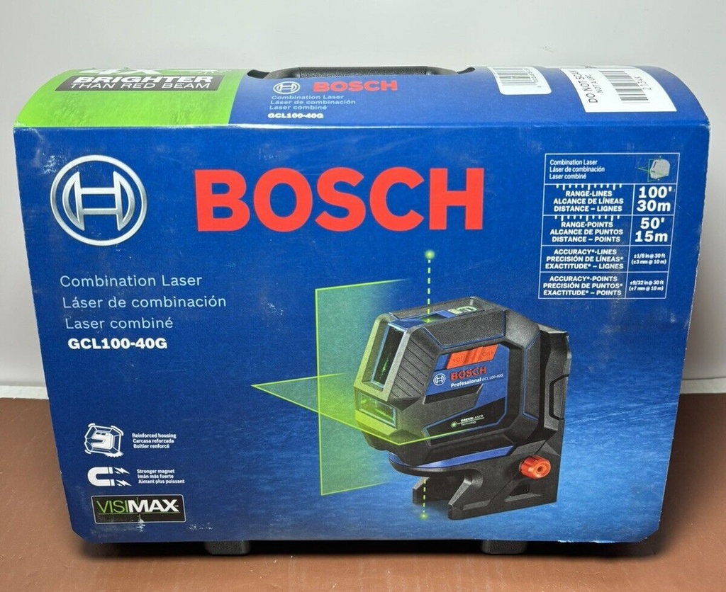 Bosch 165 ft. Green Combination Laser Level Self Leveling GCL100-40G- Brand New