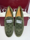 [9228-1] GUCCI Men's Olive Green Jordy Guccissima Suede Loafers Silver Horsebit Size 41