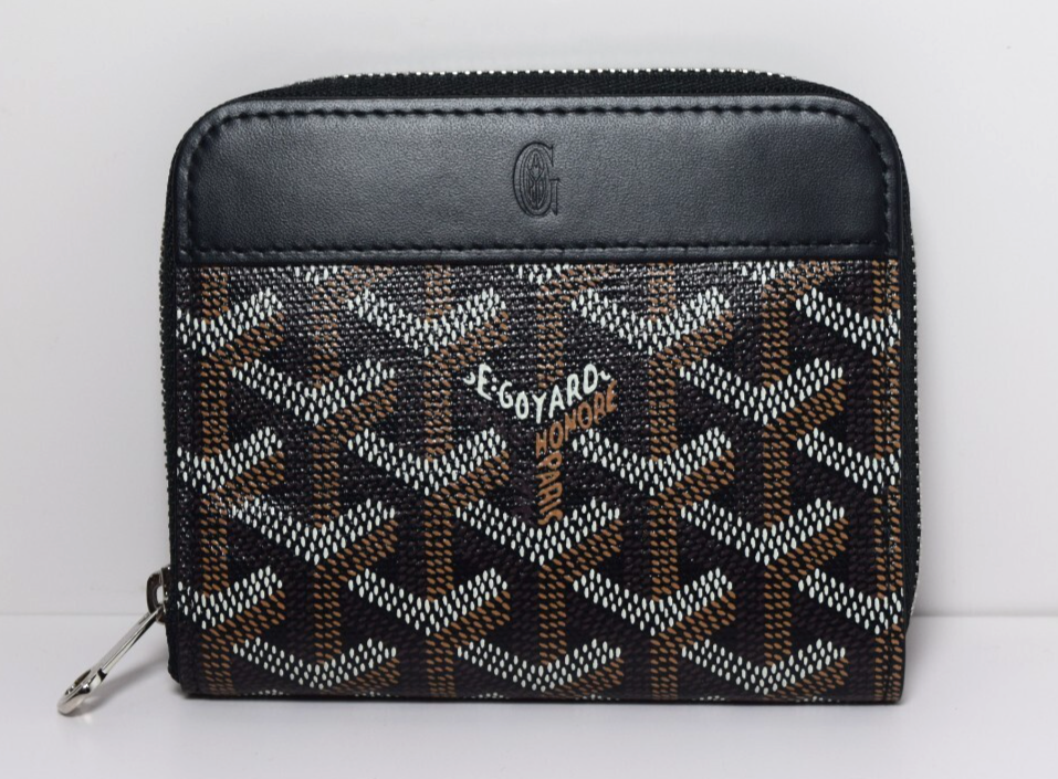 Goyard Matignon Mini Wallet Zip Black Pouch Clutch Small Leather Canvas