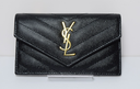 [9962-1] SAINT LAURENT Card Case Grain Leather YSL Gold Hardware Black