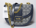 [10159-1] NWT - COACH Signature Jacquard B4 Alie Saddle Bag Midnight Navy Crossbody C3464