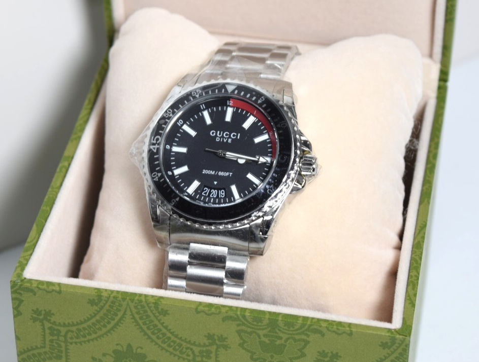 ​GUCCI Dive YA136212 Black Stainless Steel Men's Watch 45MM - Brand New