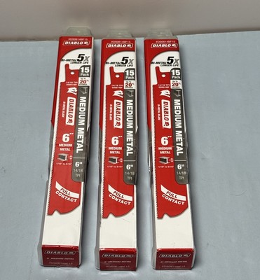 Lot of 3 Diablo DS0614BF15 15 Pack 6" Medium Metal Reciprocating Saw Blades