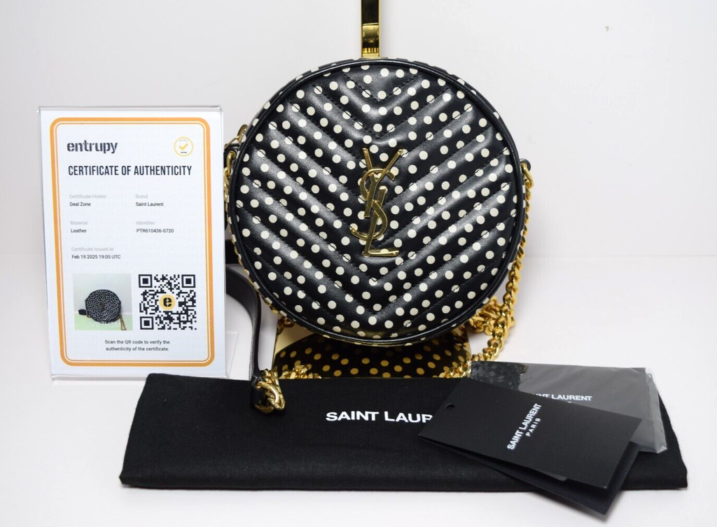 Saint Laurent YSL Black & White Round Quilted Polka-Dot Crossbody Bag