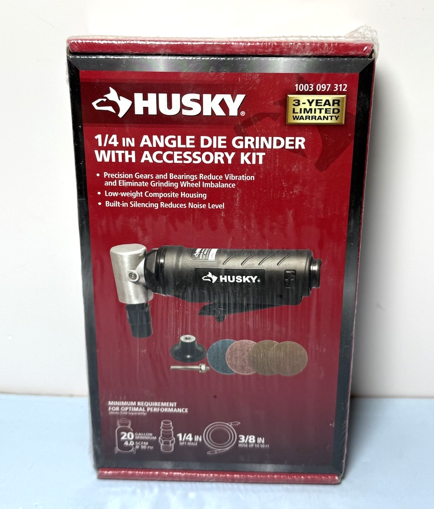 New - Husky 1/4” Angle Die Grinder w/Accessory Kit 1003097312