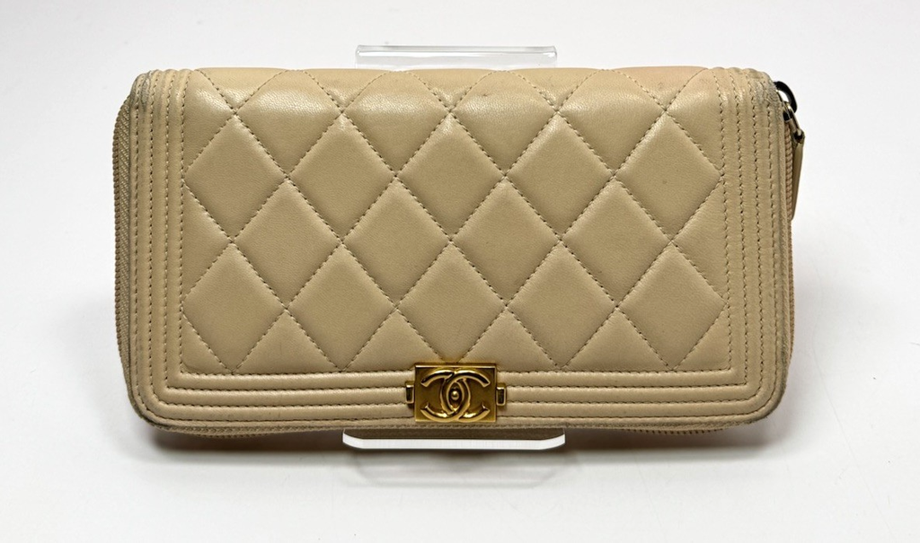 Chanel Boy Zip Around Wallet Lambskin Quilted Leather