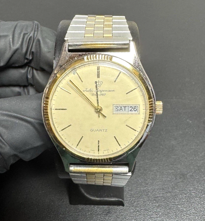 Jules Jurgensen Quartz Watch Two-Tone Day Date Gold Dial Vintage Men's