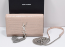 [11305-1] Saint Laurent Classic Monogram Tassel Crossbody Bag Crocodile Embossed Pink
