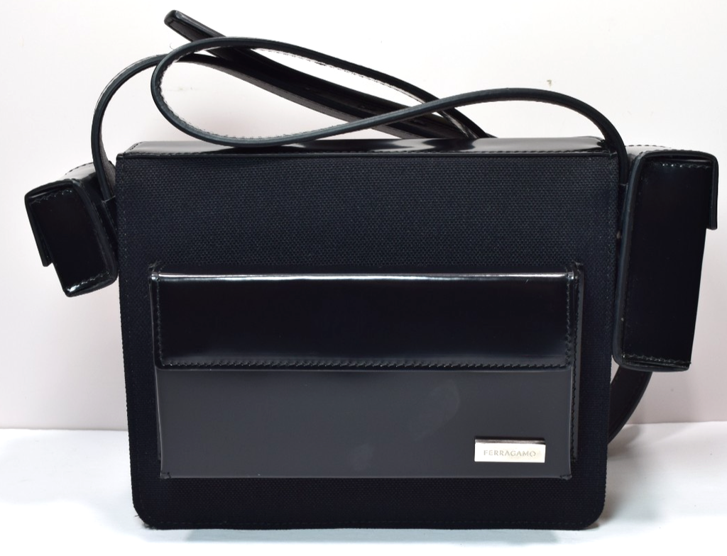 Salvatore Ferragamo Combo Bag Enamel Cross Body Bag In Black Leather