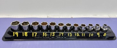 [8829-5] SNAP-ON FSM81-FSM191 8-19mm metric 12 Piece 3/8" drive 6-point socket w/ Tray