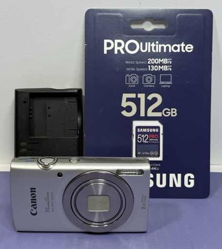 [12016-1] Canon PowerShot ELPH 180 20MP 8x Zoom Silver Canon Charger W/ 512gb SD Card