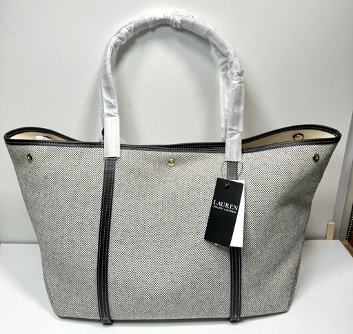 [11734-5] Lauren Ralph Lauren Emerie Canvas and Leather Extra Large Tote -Brand New