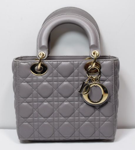 [12008-1] Christian Dior Lady Dior Small Bag – Gray Lambskin / Gold Hardware *No Strap*