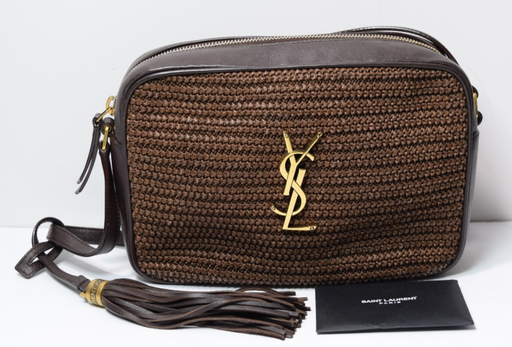 [12242-1] Saint Laurent Woven Raffia Camera Bag with a Tassle