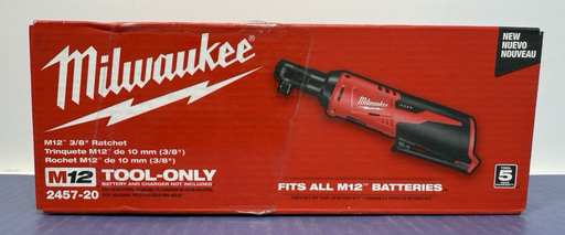 [12607-2] Milwaukee M12 2457-20 12V Li-Ion 3/8'' Cordless Ratchet - Red *Tool Only*