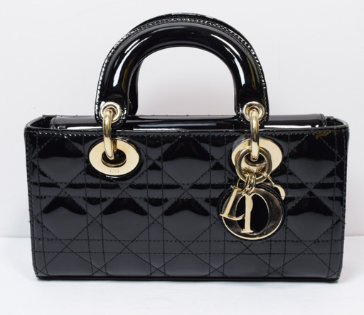 [12193-1] Christian Dior Lady D-Joy Bag Cannage Quilt Patent Small Black -No Strap