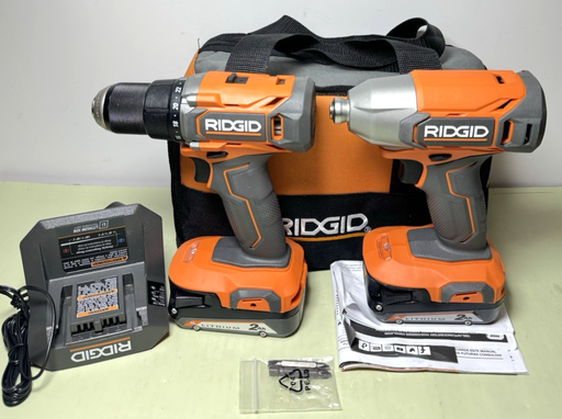 [12641-6] RIDGID Combo Set 18V R860010 DRILL 1/2"R860021 1/4" IMPACT DRIVER W/2 batt
