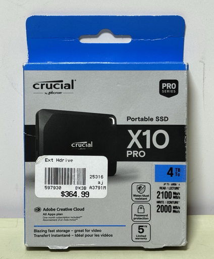 [12780-1] Crucial X10 Pro 4TB USB-C External SSD-Black CT4000X10PROSSD9-New Sealed