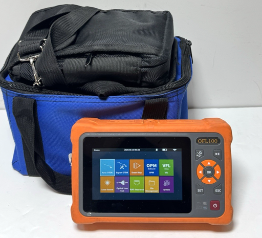 [12829-1] Tempo Communications OFL100-NA OTDR Fiber Tester + AFL VFI4+Cables & Bags-Lot
