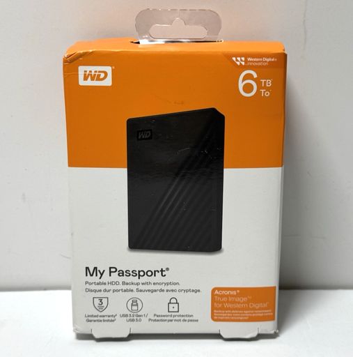 [12921-2] WD- My Passport 6TB External USB 3.0 Portable Hard Drive Black-Brand new