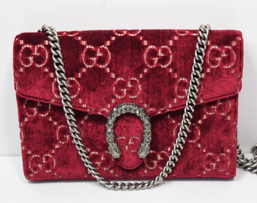[12915-1] Gucci Dionysus Velvet GG Monogram Chain Wallet Red