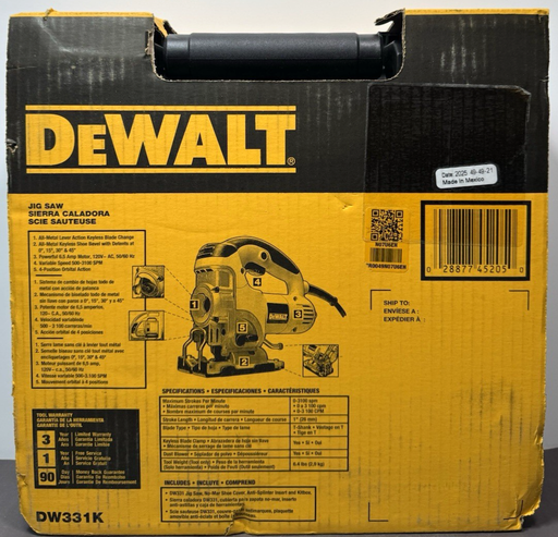 [13479-4] DeWALT DW331K 6.5-Amp Keyless Speed Corded Jigsaw- Brand New