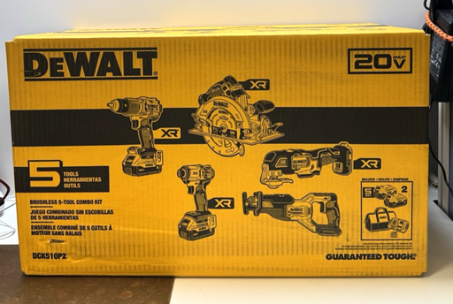 [13597-1] DEWALT 20V Lithium-Ion Cordless 5-Tool Combo Kit - DCK510P2