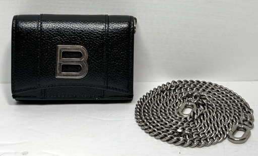 [13743-2] Balenciaga B Logo Mini Wallet On Chain Black Leather
