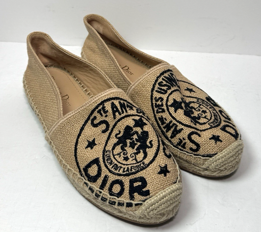 [13809-1] Christian Dior Raffia Graphic Print Granville Espadrille EU 37 Size