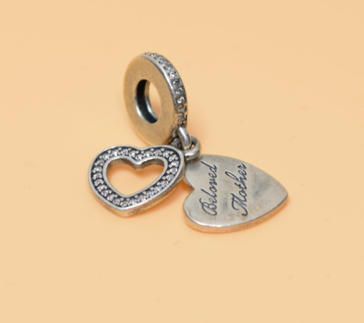 [FRB] BELOVED MOTHER Genuine PANDORA Silver HEARTS Dangle MOM DAY Charm