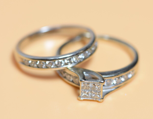 [4760-1] Diamond Rings Set White Gold 14k Size 8.75