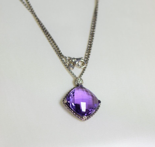 [4837-4] David Yurman Cushion On Point Amethyst Diamonds Sterling Silver 17"