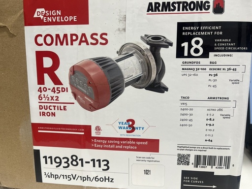 [3688-3] Armstrong 119381-113 R40-45DI Compass Circulating Pump Design Envelope Duct Iron