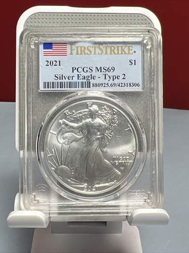 [5904-1] 2021 Type 2  American Silver Eagle PCGS MS69 - First Strike - Flag Label