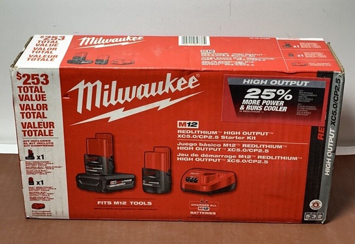 [6700-1] Milwaukee M12 12V 5.0Ah 2.5Ah Battery Packs Charger Starter Kit 48-59-2452S